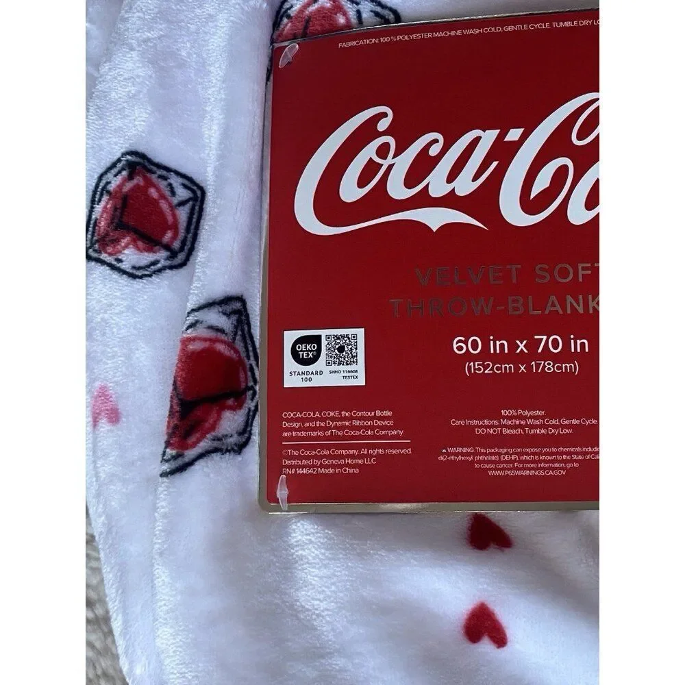 Coca Cola Bottle To Cup Heart Ice Cubes Valentines‎ Throw Blanket 60 X 70” NEW
